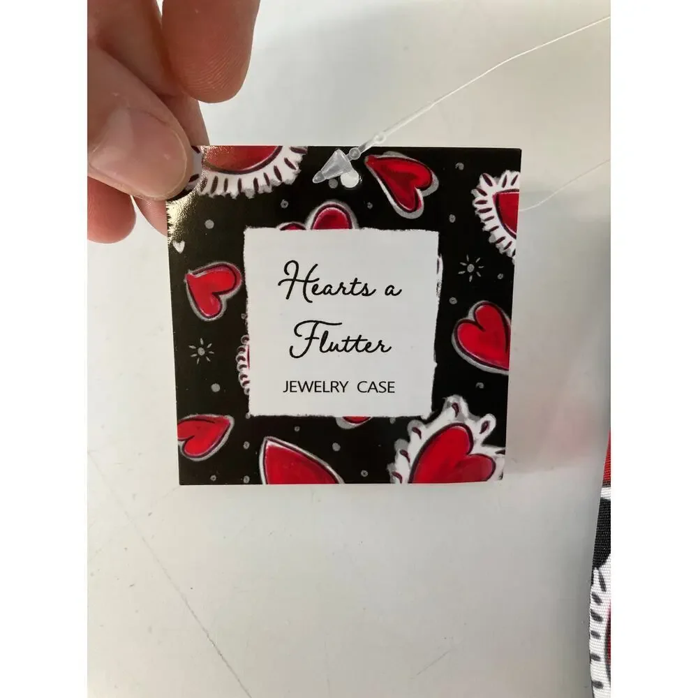 BRIGHTON NWT BLACK RED CANVAS HEART PRINT TRAVEL JEWLERY BOX